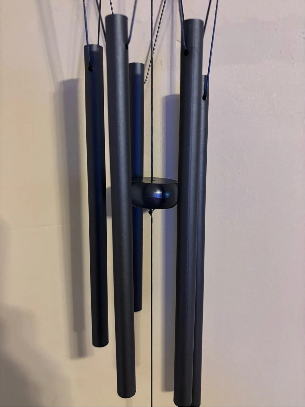 New Outdoor Metal Hummingbird Wind Chime - Black w/ Blue Glass Ball, 40” long